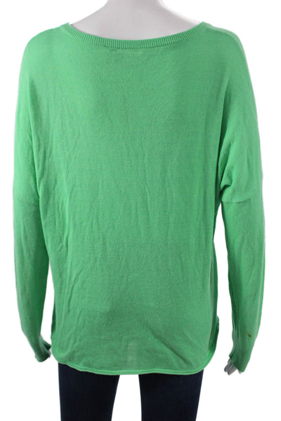 Minnie Rose Women Pullover Sweater Boat Neck Cotton Green Long Sleeve Size XS