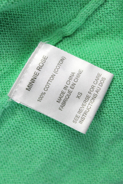 Minnie Rose Women Pullover Sweater Boat Neck Cotton Green Long Sleeve Size XS