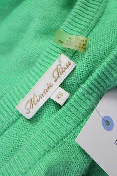 Minnie Rose Women Pullover Sweater Boat Neck Cotton Green Long Sleeve Size XS