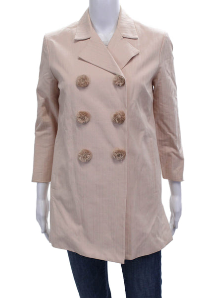 Tocca Women Overcoat Beige Striped Cotton 3/4 Sleeve Button Size 2