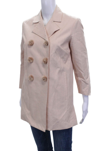 Tocca Women Overcoat Beige Striped Cotton 3/4 Sleeve Button Size 2