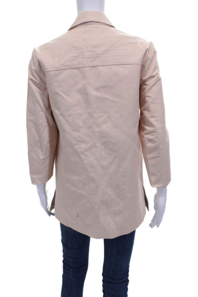 Tocca Women Overcoat Beige Striped Cotton 3/4 Sleeve Button Size 2