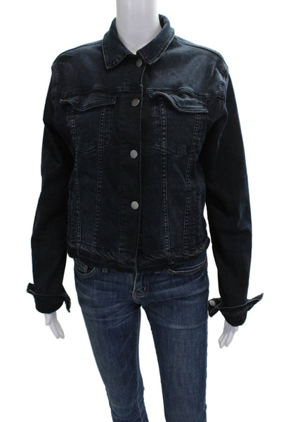 DL1961 Women Blue Basic Jacket Button Long Sleeve Solid 81% Cotton Size S
