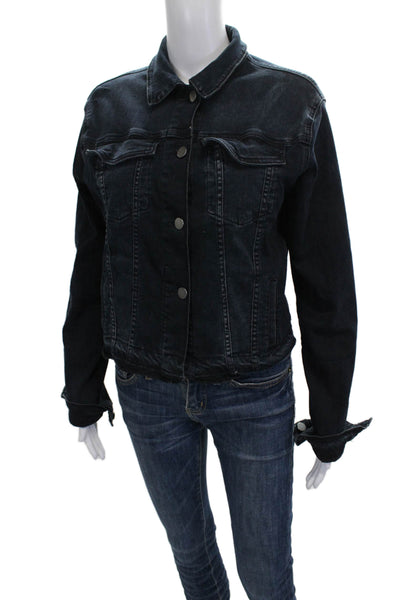 DL1961 Women Blue Basic Jacket Button Long Sleeve Solid 81% Cotton Size S