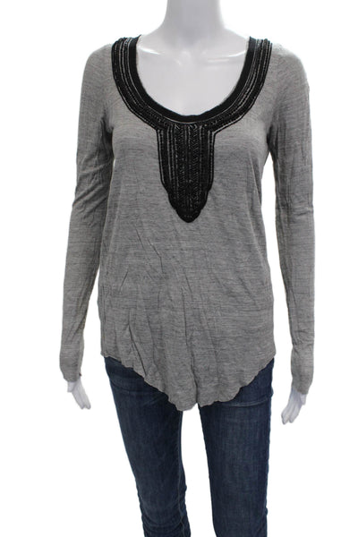 ALC Women Tunic Scoop Neck Long Sleeve Viscose Gray Pullover Size S
