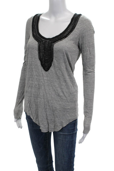 ALC Women Tunic Scoop Neck Long Sleeve Viscose Gray Pullover Size S