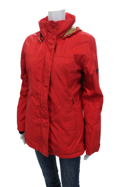 Post Card Womens Rain Coat Red Nylon Snap Long Sleeve Size 6