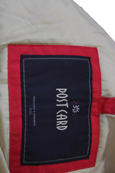 Post Card Womens Rain Coat Red Nylon Snap Long Sleeve Size 6