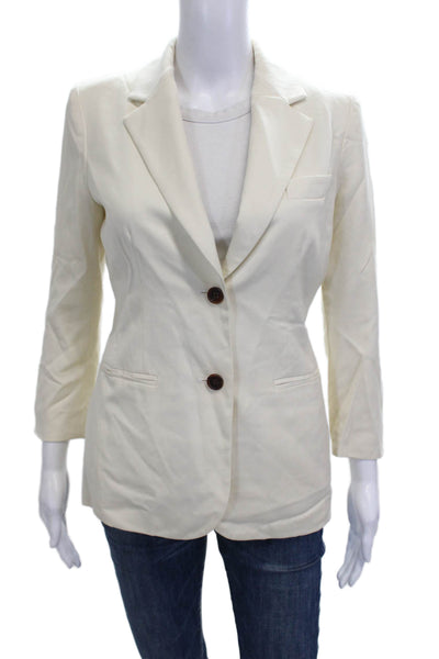 Tailor Made Womens Ivory Wool Pant Suit Blazer 3/4 Sleeve Solid Size 6