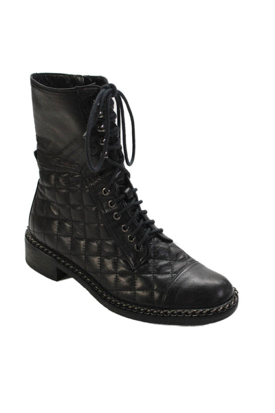 Vince Camuto Womens Leather Quilted Detail Chain Accent Boots Black Size 6.5