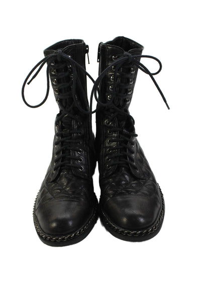 Vince Camuto Womens Leather Quilted Detail Chain Accent Boots Black Size 6.5
