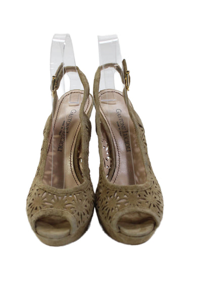 Gastone Lucioli Womens Suede Platform Cutout Detail Heels Brown Size 7