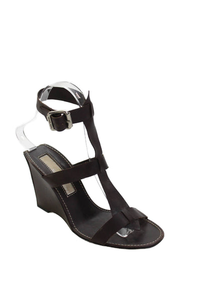 Michael Kors Womens Leather Contrast Stitch Detail Wedges Brown Size 6.5
