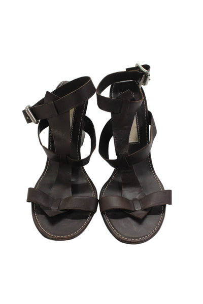 Michael Kors Womens Leather Contrast Stitch Detail Wedges Brown Size 6.5