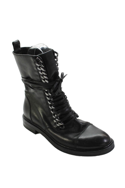 Casadei Womens Leather Chain Lace Detail Mid-Calf Boots Black Size 7