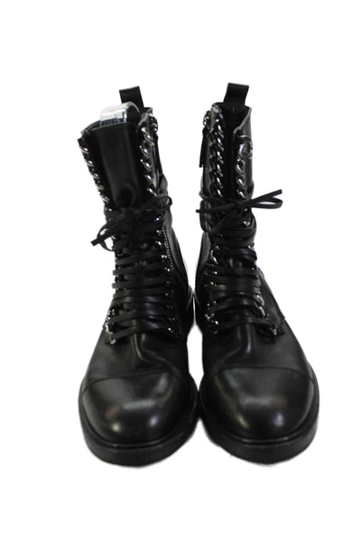 Casadei Womens Leather Chain Lace Detail Mid-Calf Boots Black Size 7
