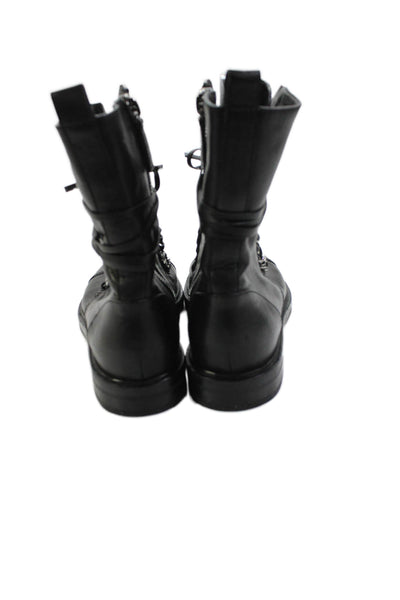 Casadei Womens Leather Chain Lace Detail Mid-Calf Boots Black Size 7