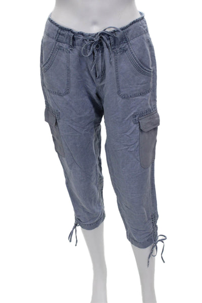 Ecru Womens Blue Linen Capri Pants Drawstring Size 2