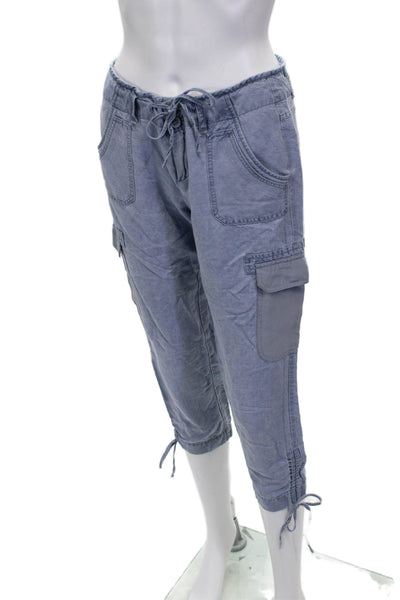 Ecru Womens Blue Linen Capri Pants Drawstring Size 2