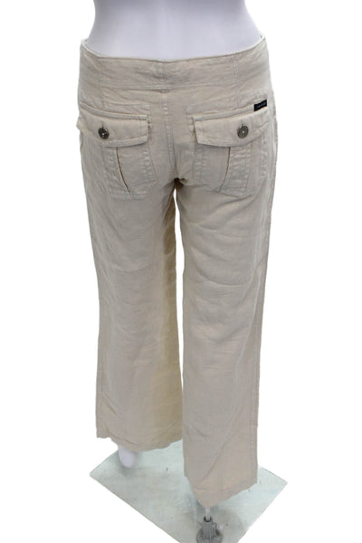 Sanctuary Womens Cargo Pants Linen Beige Drawstring Inseam 32 Size 26