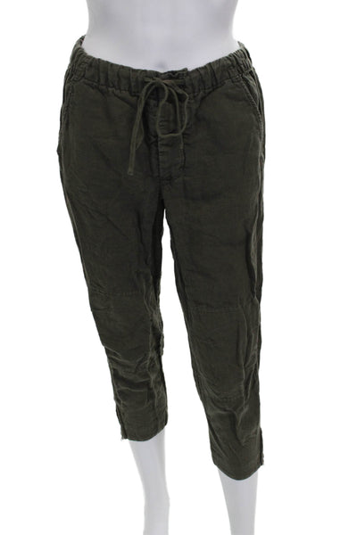 Vince Women Cropped Linen Pants Green Drawstring Size S
