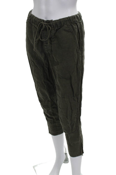 Vince Women Cropped Linen Pants Green Drawstring Size S