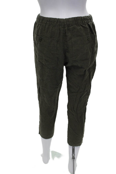 Vince Women Cropped Linen Pants Green Drawstring Size S