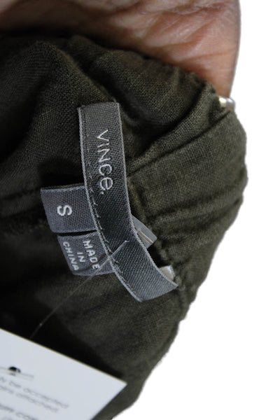 Vince Women Cropped Linen Pants Green Drawstring Size S