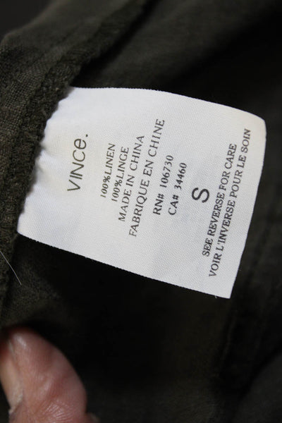Vince Women Cropped Linen Pants Green Drawstring Size S