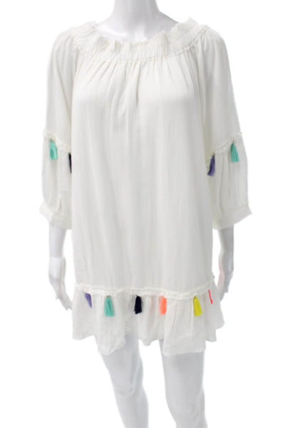 Misa Womens White Off Shoulder Shift Dress Rayon 3/4 Sleeve Size XS