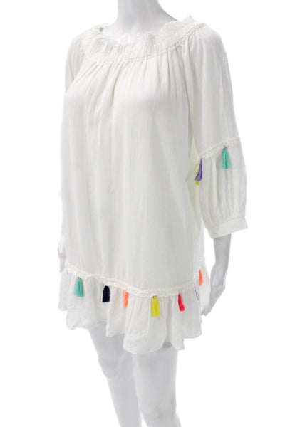 Misa Womens White Off Shoulder Shift Dress Rayon 3/4 Sleeve Size XS