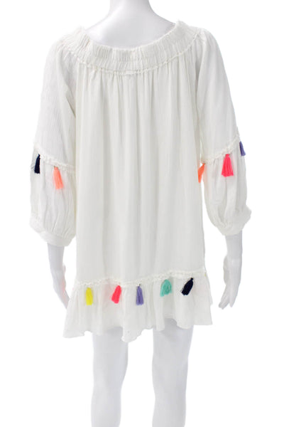 Misa Womens White Off Shoulder Shift Dress Rayon 3/4 Sleeve Size XS