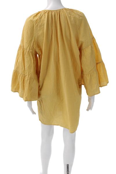 Seafolly Womens Shift Dress Yellow V Neck Long Sleeve Cotton Mini Size XS