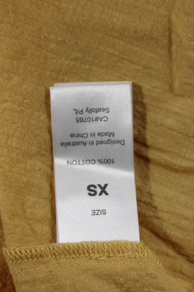 Seafolly Womens Shift Dress Yellow V Neck Long Sleeve Cotton Mini Size XS