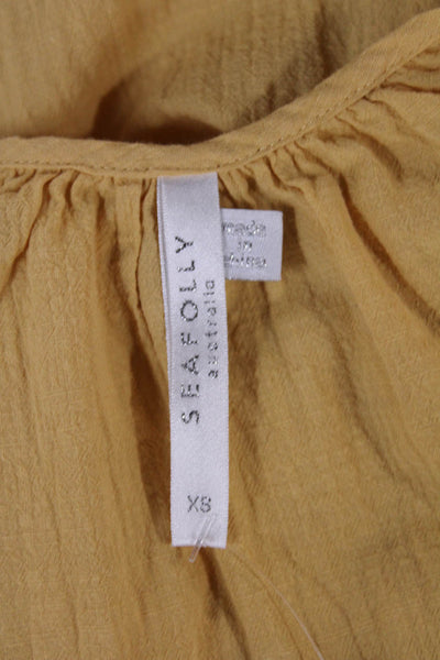Seafolly Womens Shift Dress Yellow V Neck Long Sleeve Cotton Mini Size XS