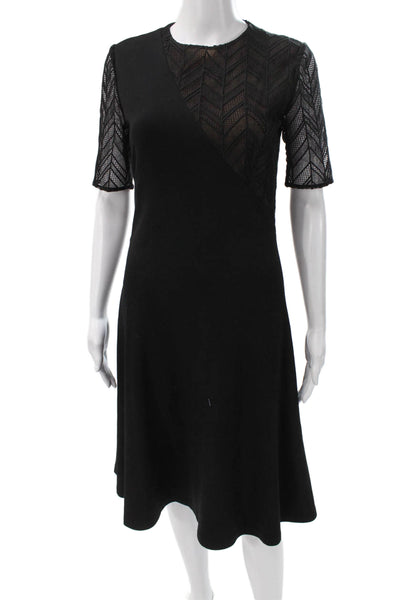 Jason Wu Womens Fit & Flare Black Rayon Midi Dress Half Sleeve Size 6