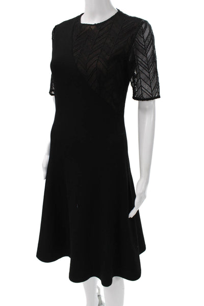 Jason Wu Womens Fit & Flare Black Rayon Midi Dress Half Sleeve Size 6