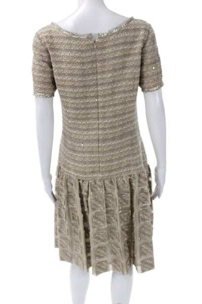 Oscar de la Renta Women Beige Shift Dress Scoop Neck Knee Length Size 10
