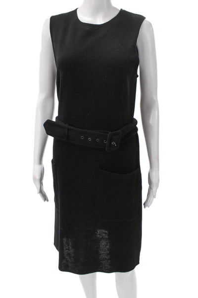 Vivienne Tam Women Sleeveless Black Shift Dress Wool Blend Knee Length Size L