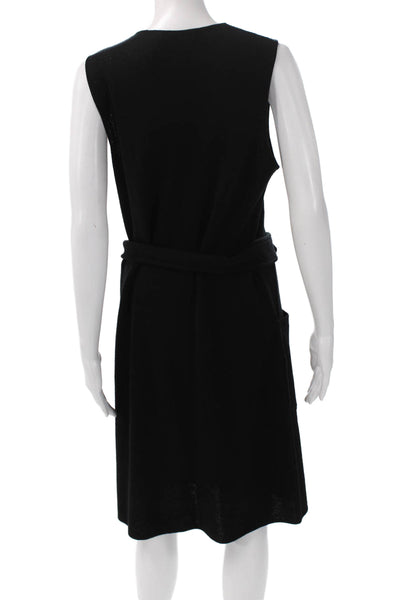 Vivienne Tam Women Sleeveless Black Shift Dress Wool Blend Knee Length Size L