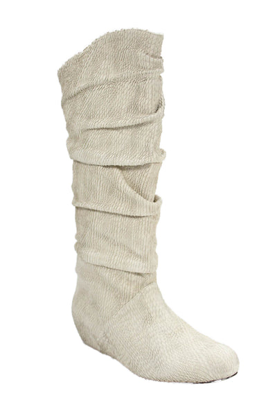 Elizabeth and James Womens Textured Leather Mid-Calf Boots Beige Size 10B