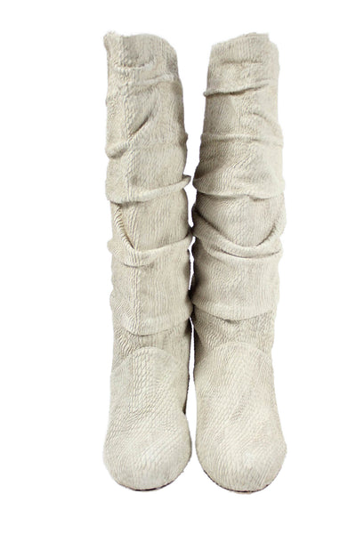 Elizabeth and James Womens Textured Leather Mid-Calf Boots Beige Size 10B
