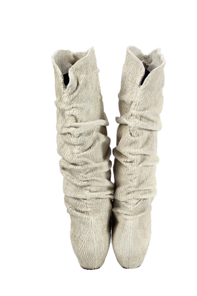 Elizabeth and James Womens Textured Leather Mid-Calf Boots Beige Size 10B