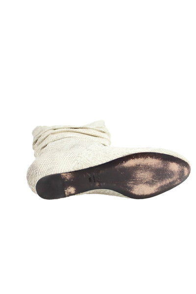 Elizabeth and James Womens Textured Leather Mid-Calf Boots Beige Size 10B