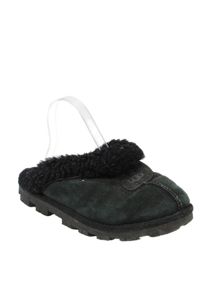 UGG Australia Womens Slip On Shearling Lined Logo Mules Slippers Black Size 7