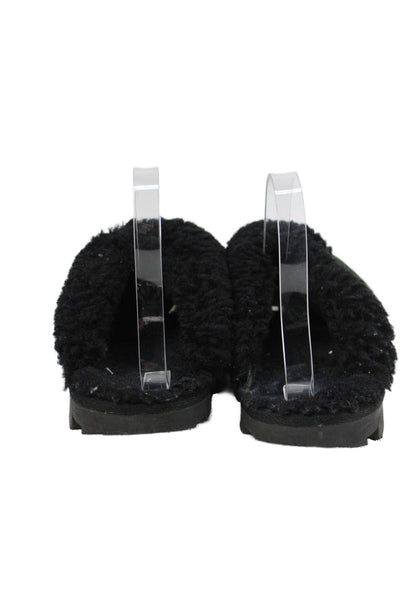 UGG Australia Womens Slip On Shearling Lined Logo Mules Slippers Black Size 7