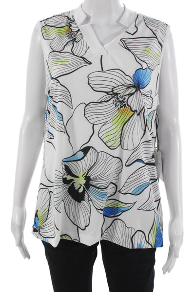 Tail Women Tunic V-Neck Sleeveless Floral White Polyester Pullover Size XL