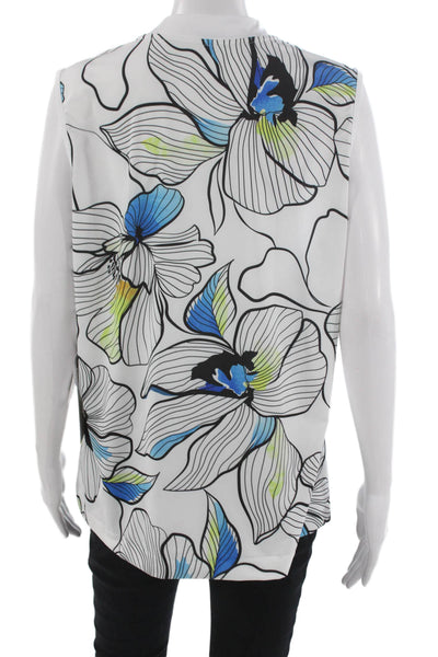 Tail Women Tunic V-Neck Sleeveless Floral White Polyester Pullover Size XL