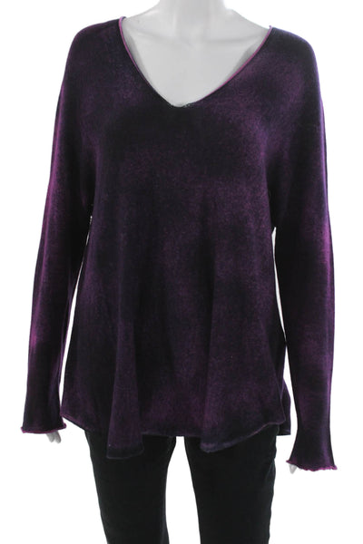 120% Womens Cashmere V-Neck Pullover Sweater Purple Long Sleeve Size L