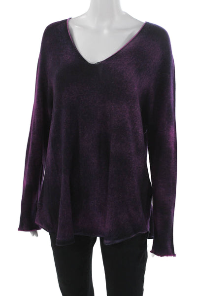 120% Womens Cashmere V-Neck Pullover Sweater Purple Long Sleeve Size L